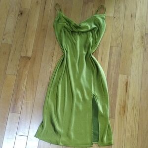 Green Ruched Smocked Midi Dress
